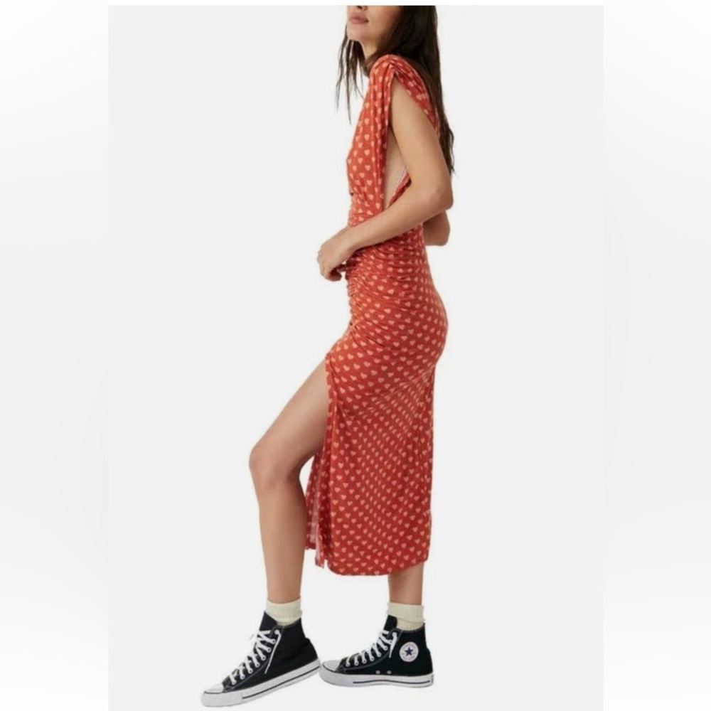 Free People Lakeside Heart Print Midi Dress Ginger Orange
